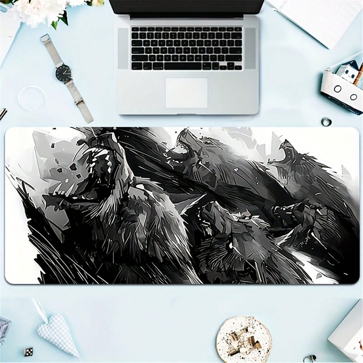 Desk Setup Pc And Laptop - Büyük Boy Kurt Desenli Oyun Masası