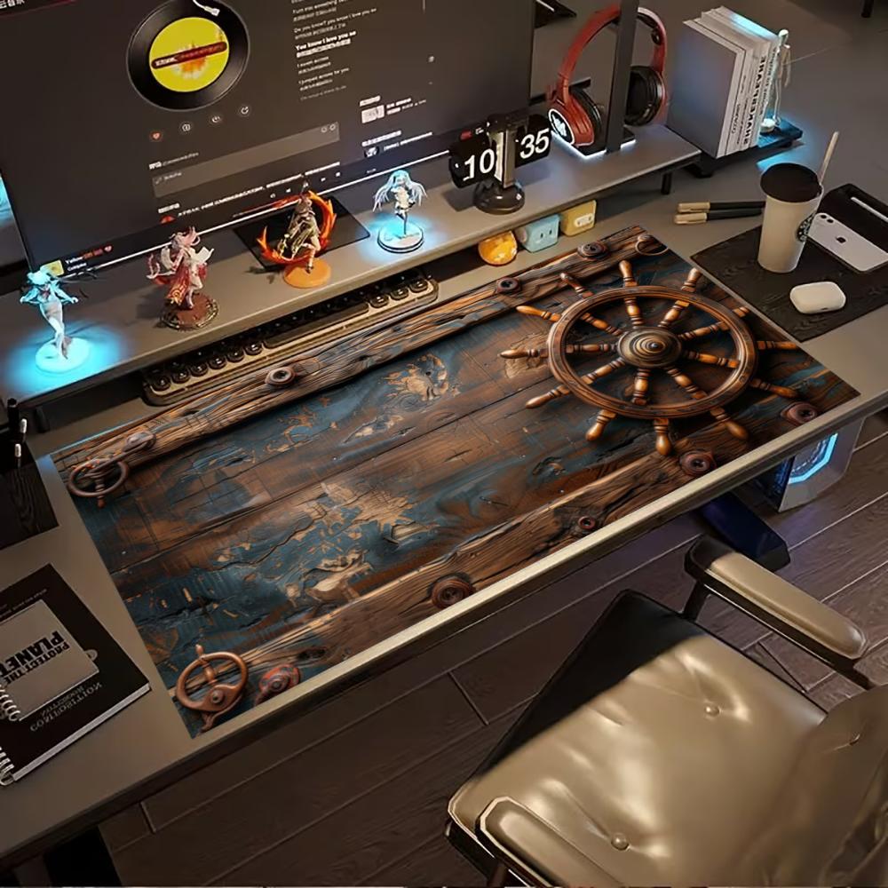 Desk Setup Pc And Laptop - Vintage Korsan Gemisi Dümeni Desenli Geniş